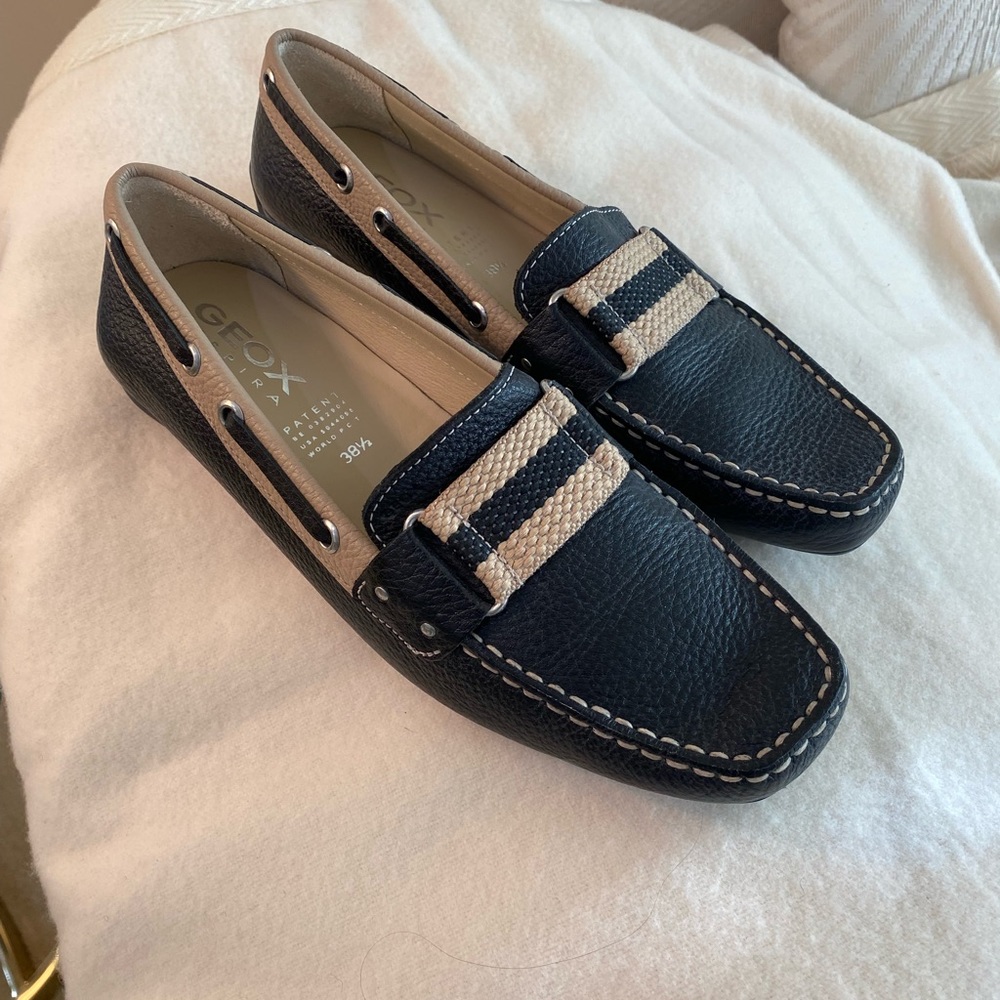 Geox Respira Loafers - Black with Beige